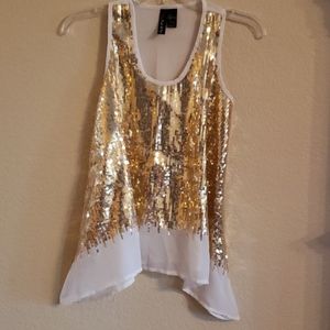 Gold sequin blouse.